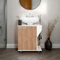 AS CRZ Under Sink Storage Cabinet for Pedestal Sink, Compact Bathroom Organizer with Side Compartment, White and Natural Oak