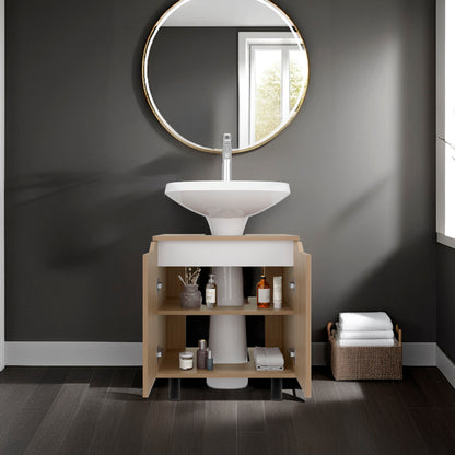 FM FURNITURE  Jerome Under Sink Storage Cabinet with Open Shelves for Bathroom Organization, Natural oak
