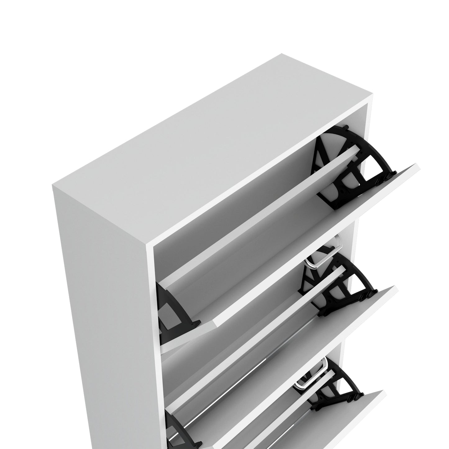 White Shoe Storage Cabinet - 3 Flip-Down Compartments for Living Room