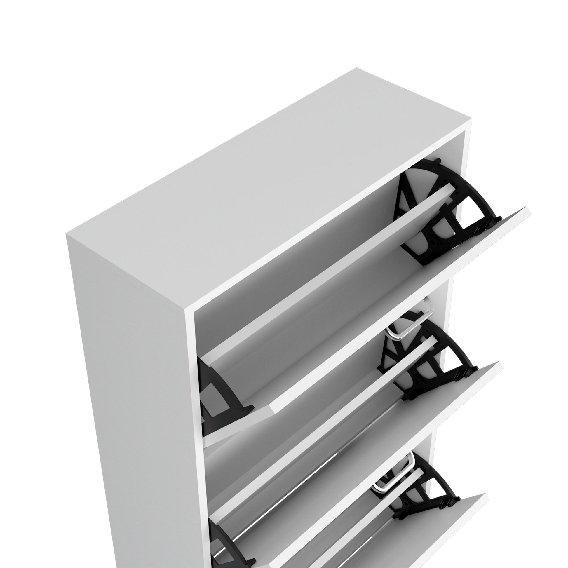 White Shoe Storage Cabinet - 3 Flip-Down Compartments for Living Room