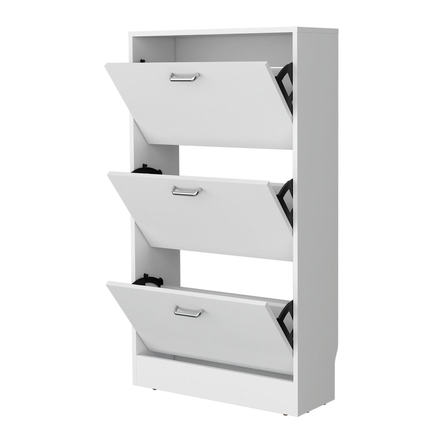 White Shoe Storage Cabinet - 3 Flip-Down Compartments for Living Room