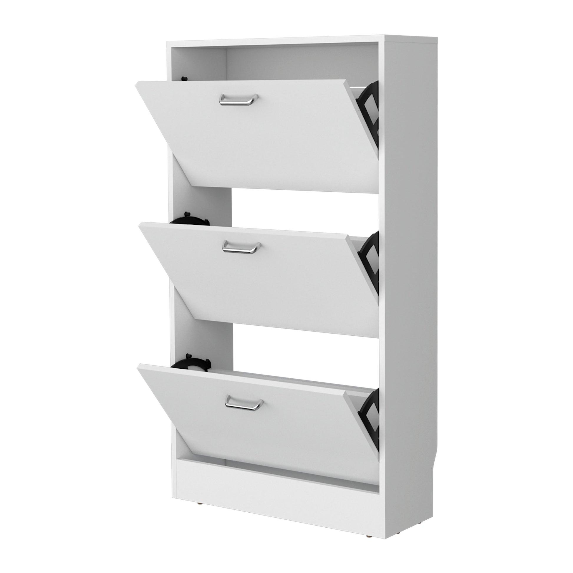 White Shoe Storage Cabinet - 3 Flip-Down Compartments for Living Room