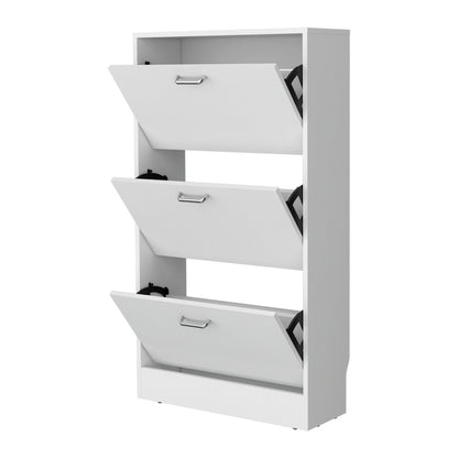 White Shoe Storage Cabinet - 3 Flip-Down Compartments for Living Room