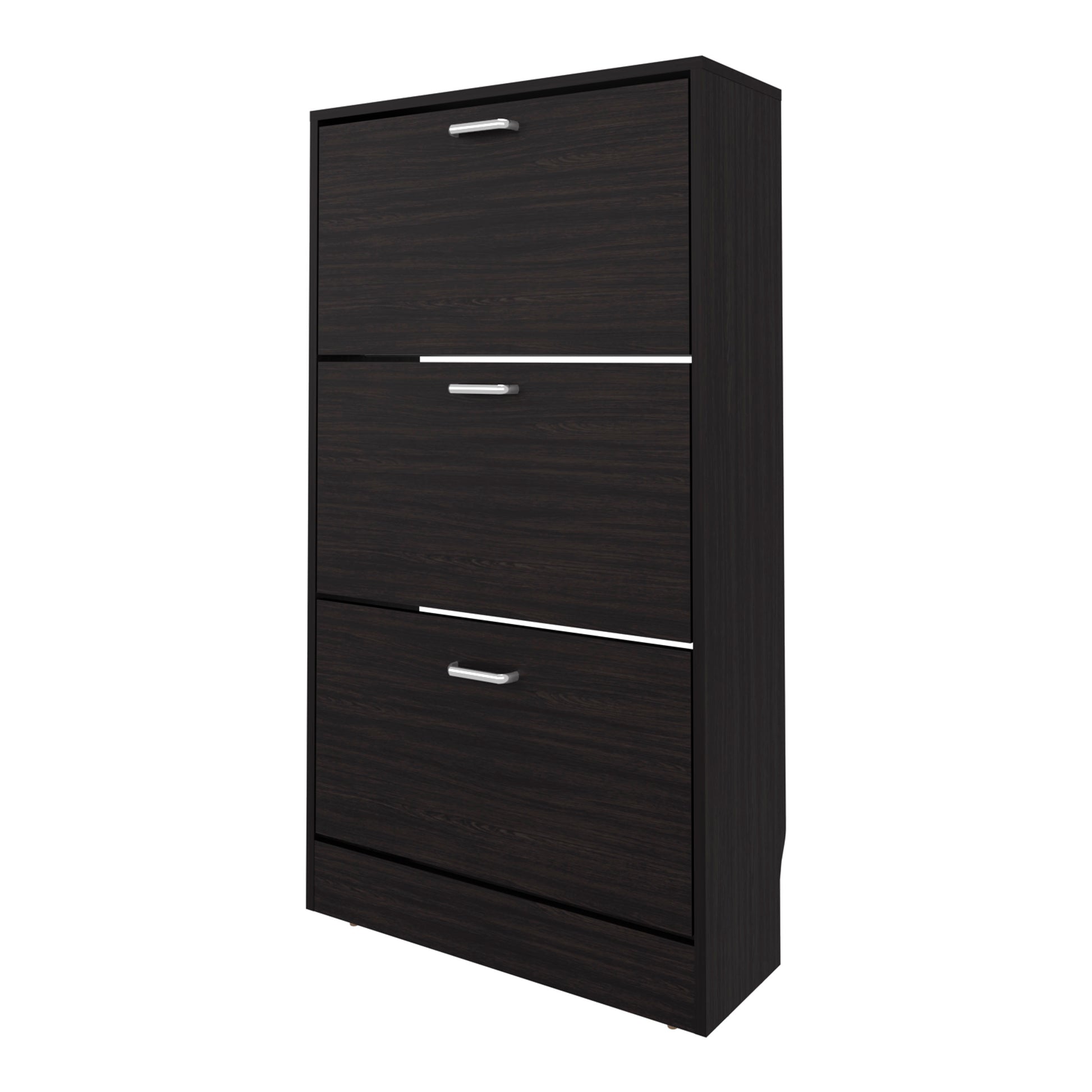 Wenge Shoe Storage Cabinet - 3 Flip-Down Compartments for Living Room