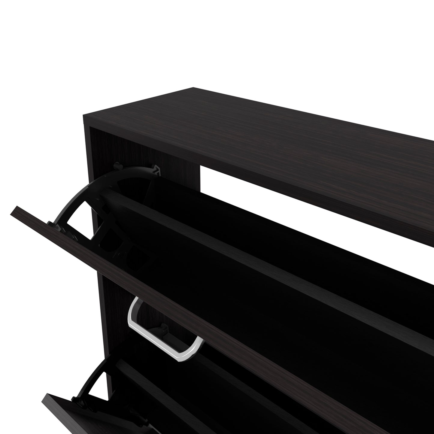 Wenge Shoe Storage Cabinet - 3 Flip-Down Compartments for Living Room