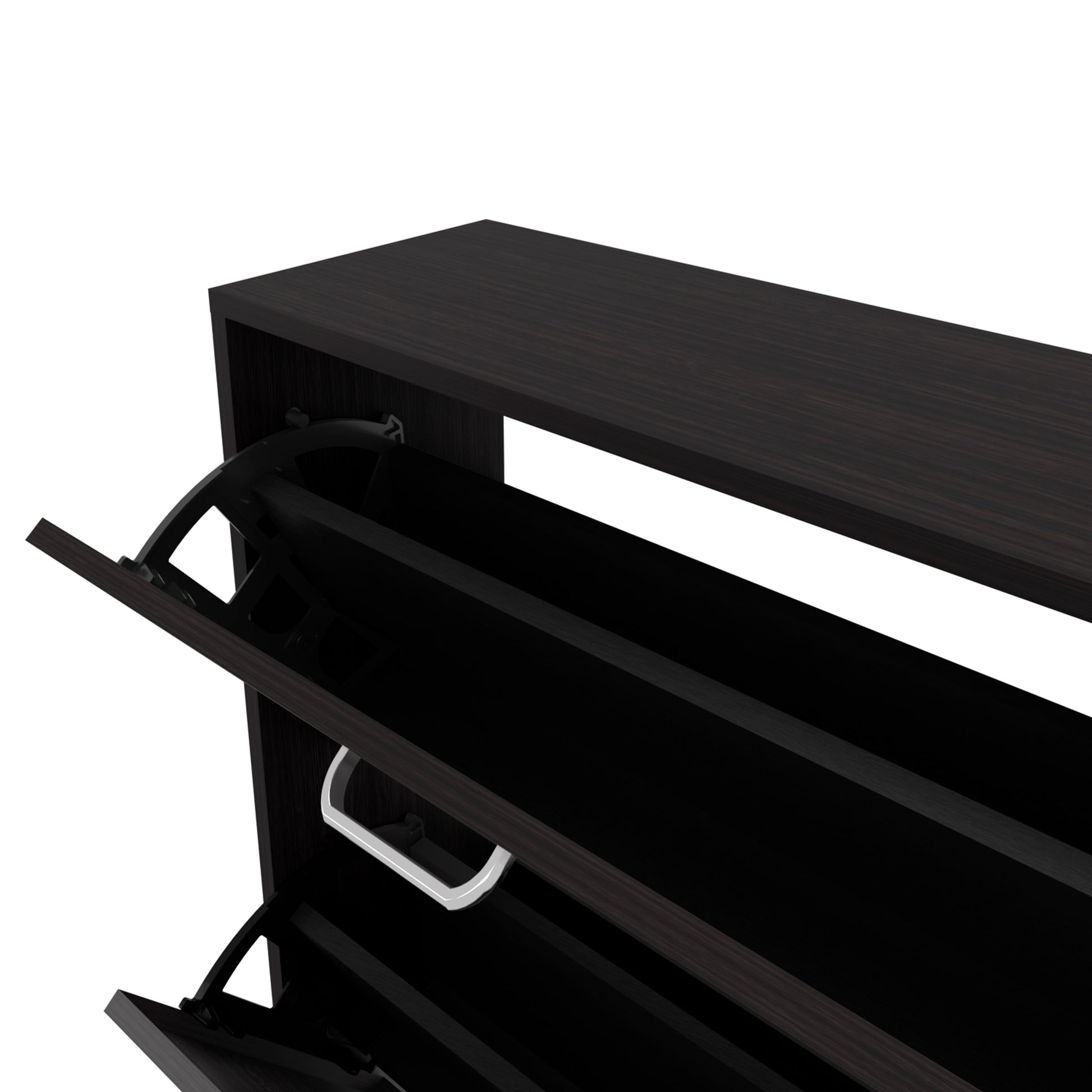Wenge Shoe Storage Cabinet - 3 Flip-Down Compartments for Living Room