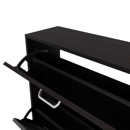 Wenge Shoe Storage Cabinet - 3 Flip-Down Compartments for Living Room