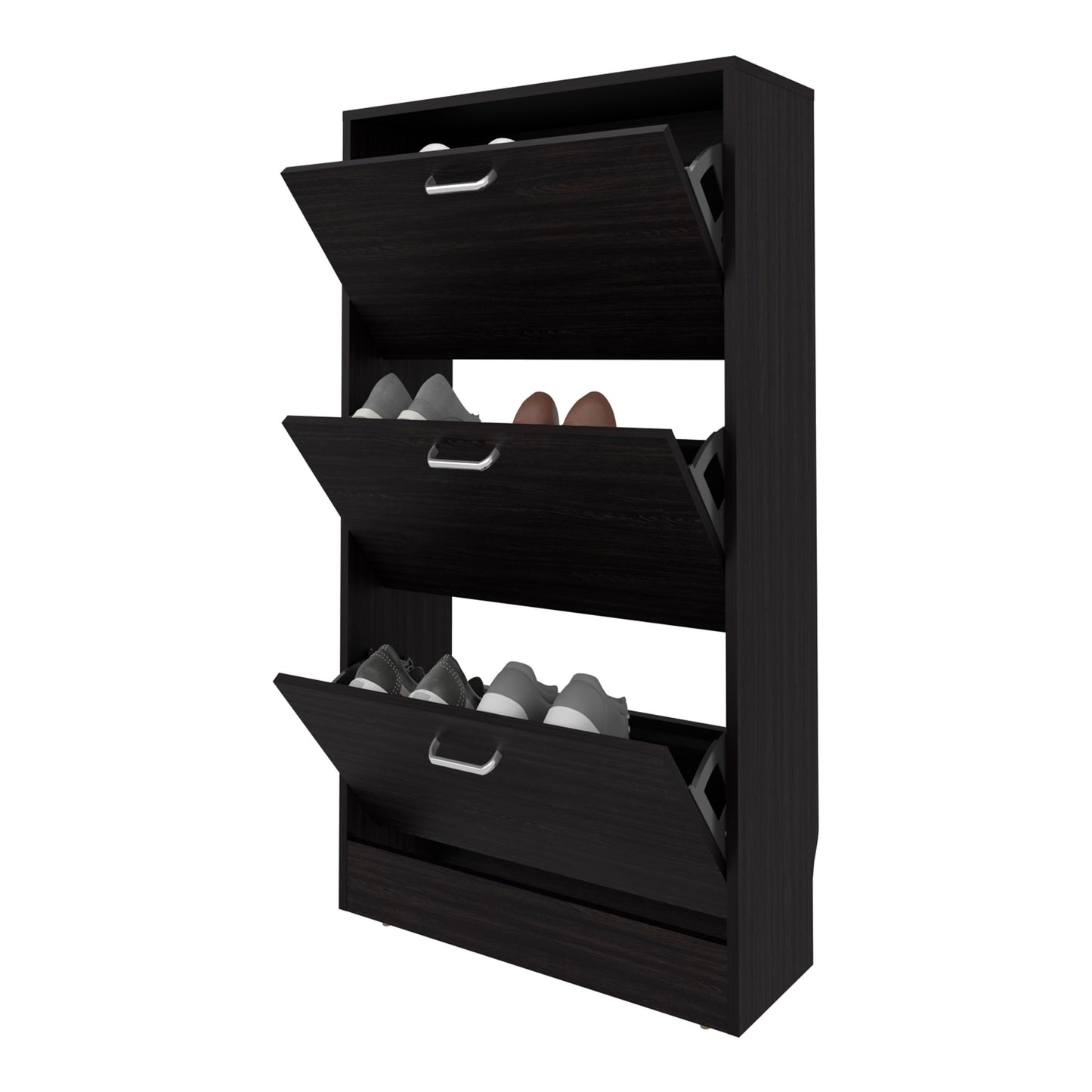 Wenge Shoe Storage Cabinet - 3 Flip-Down Compartments for Living Room