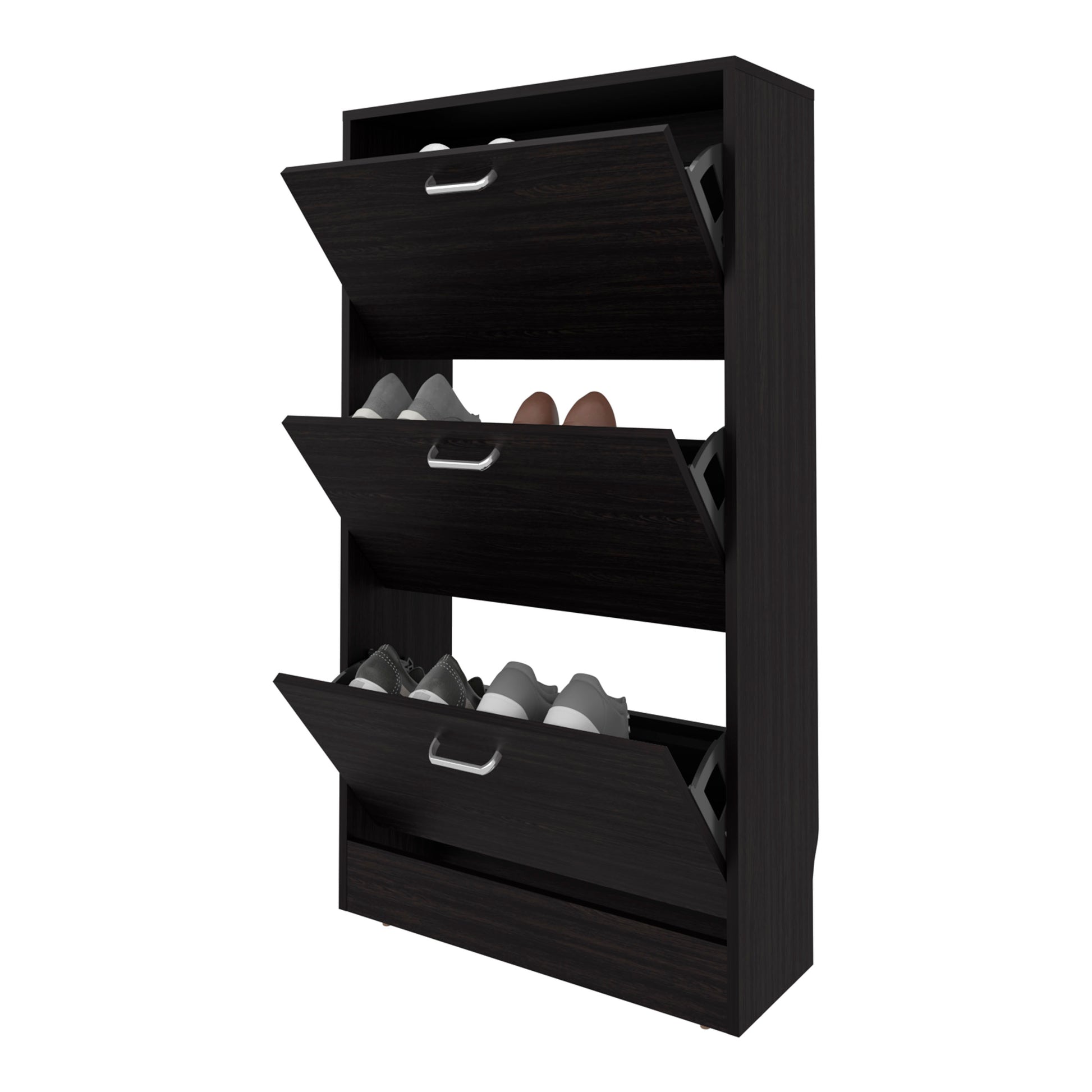 Wenge Shoe Storage Cabinet - 3 Flip-Down Compartments for Living Room