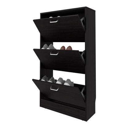 Wenge Shoe Storage Cabinet - 3 Flip-Down Compartments for Living Room