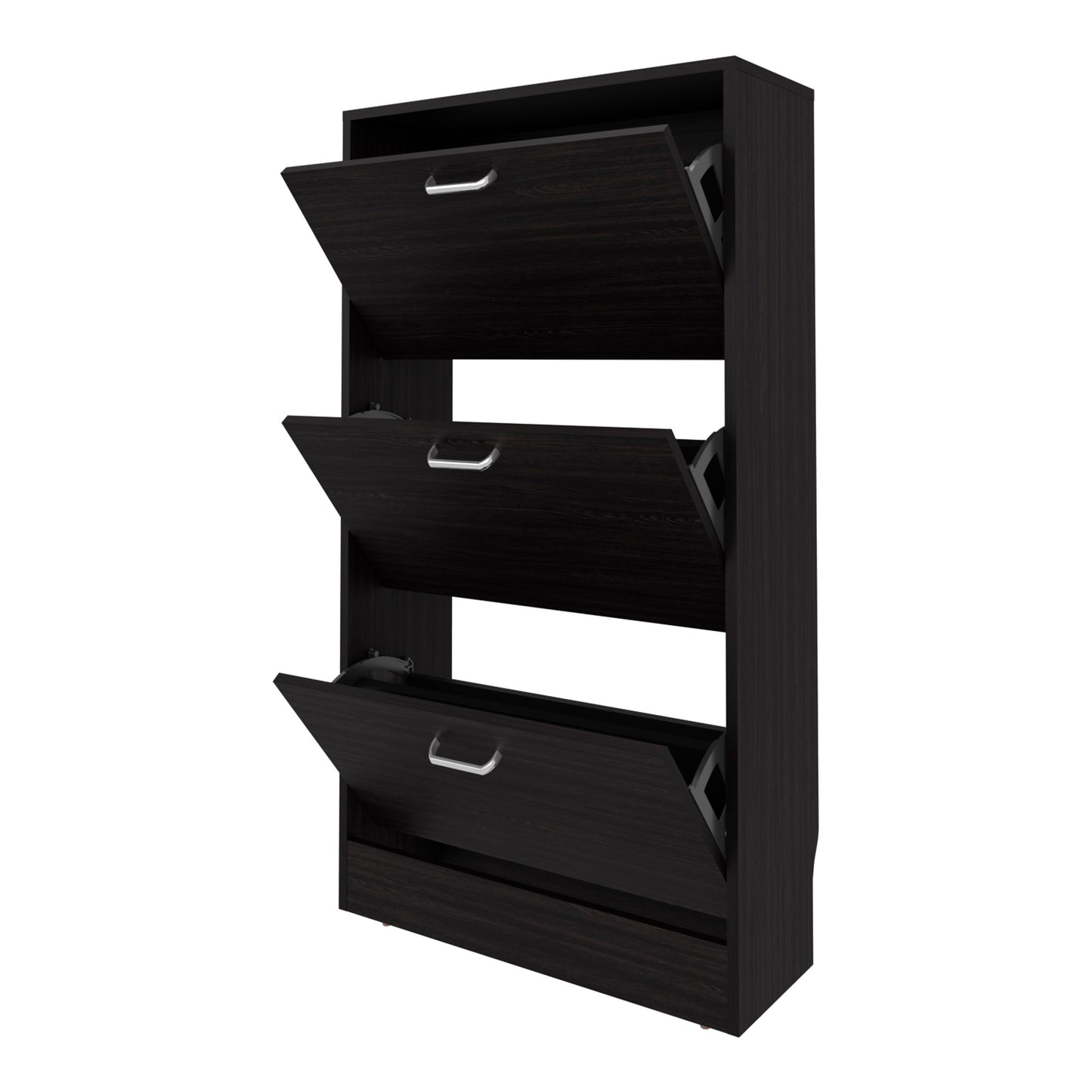 Wenge Shoe Storage Cabinet - 3 Flip-Down Compartments for Living Room