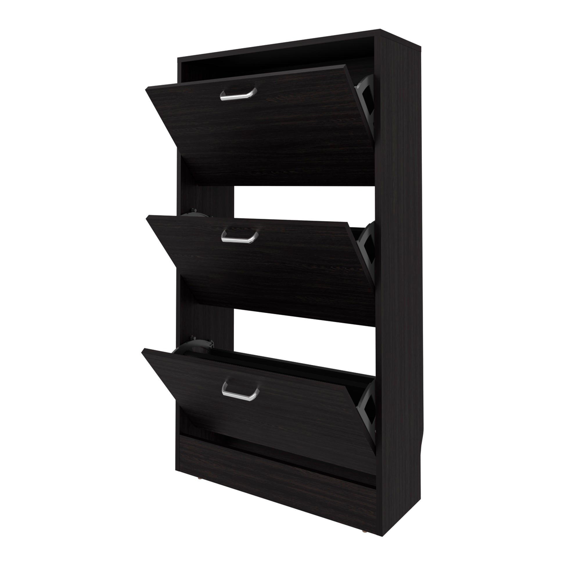 Wenge Shoe Storage Cabinet - 3 Flip-Down Compartments for Living Room