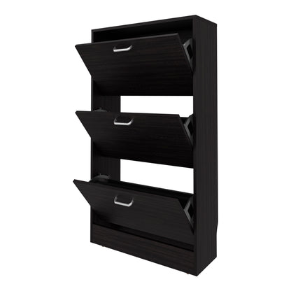 Wenge Shoe Storage Cabinet - 3 Flip-Down Compartments for Living Room