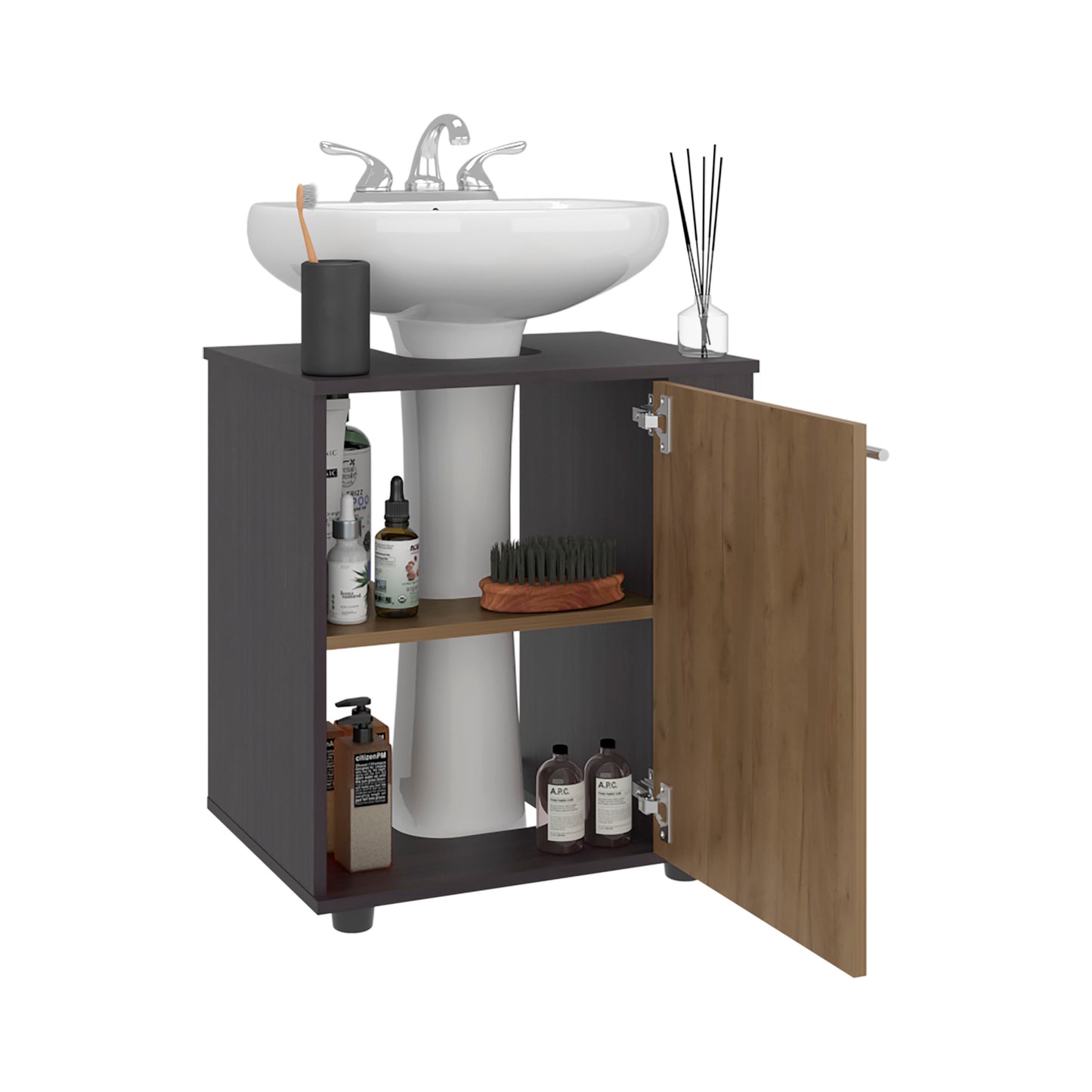 Multicolor Particle Board Bathroom Vanity with Two Shelves for Sink Storage