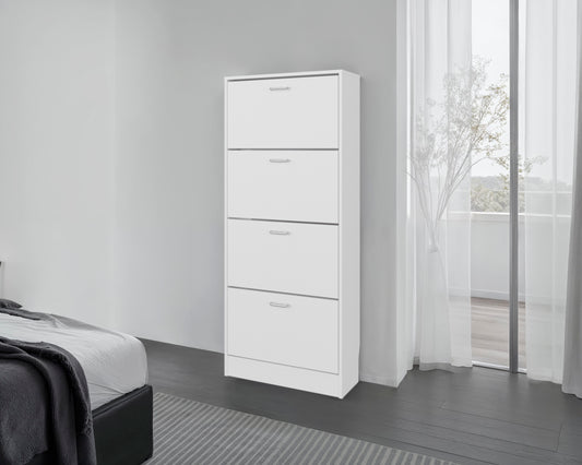 FM FURNITURE INOLA  Vertical Shoe Cabinet with Doors for Home Organization, White
