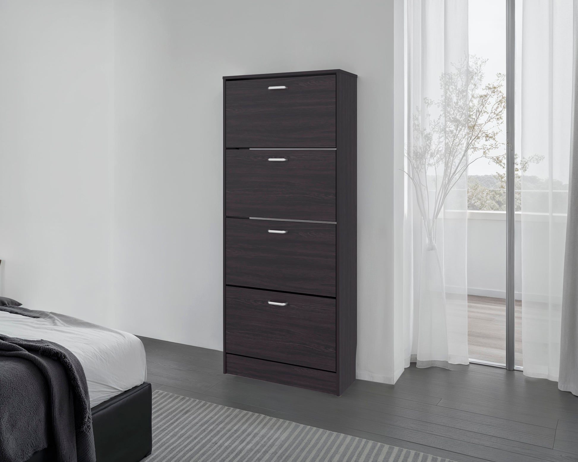 FM FURNITURE INOLA Vertical Shoe Cabinet with Doors for Home Organization, WENGUE
