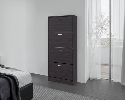 FM FURNITURE INOLA Vertical Shoe Cabinet with Doors for Home Organization, WENGUE