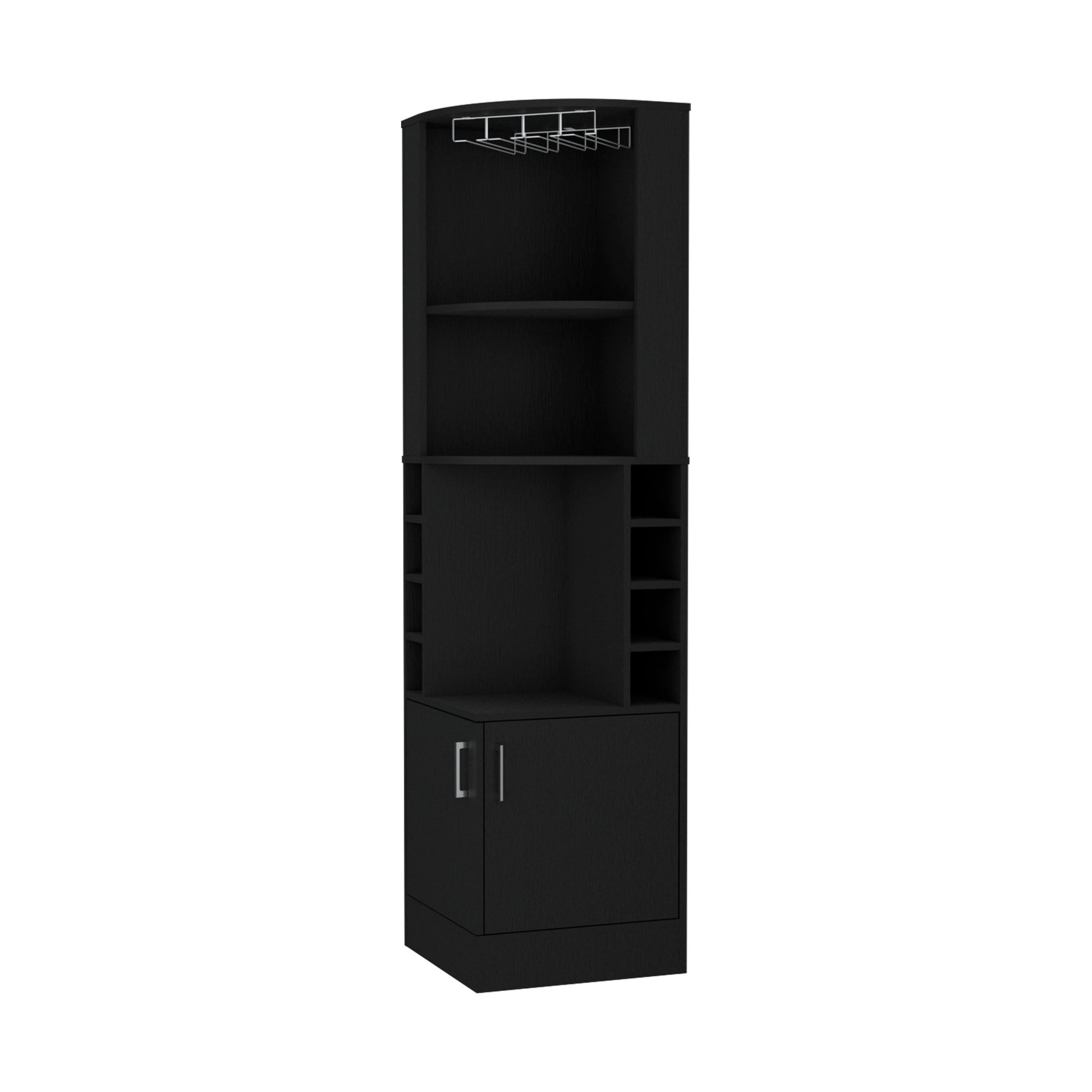 Black Corner Bar Cabinet with Wine Rack - 18"W x 18"D x 71"H