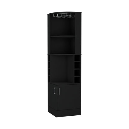 Black Corner Bar Cabinet with Wine Rack - 18"W x 18"D x 71"H