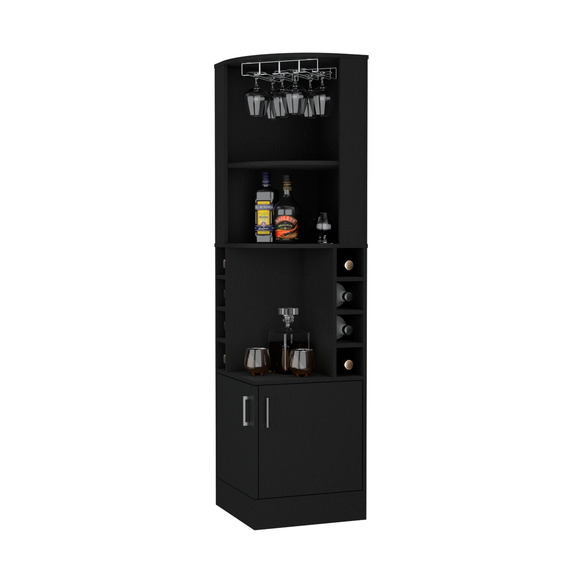 Black Corner Bar Cabinet with Wine Rack - 18"W x 18"D x 71"H