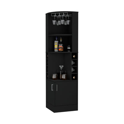 Black Corner Bar Cabinet with Wine Rack - 18"W x 18"D x 71"H