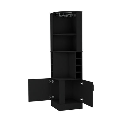Black Corner Bar Cabinet with Wine Rack - 18"W x 18"D x 71"H