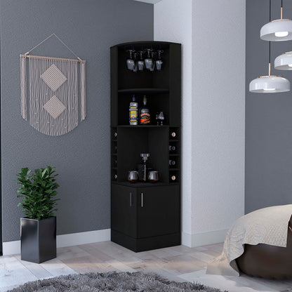 Delhi Corner Bar Cabinet, Eight Built-in Wine Rack, Glass Rack, Double Door Cabinet