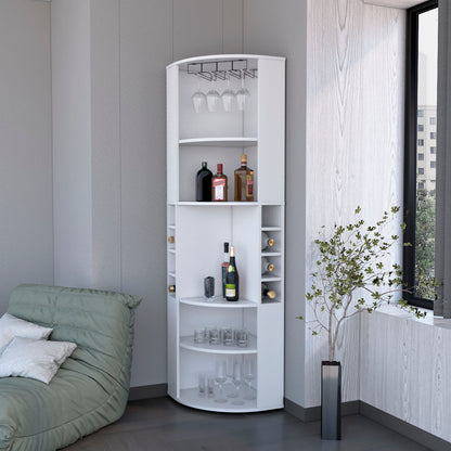 Clifton Corner Bar Cabinet, with 5 shelves, Cup Hanger and Eight Built-in Wine Rack