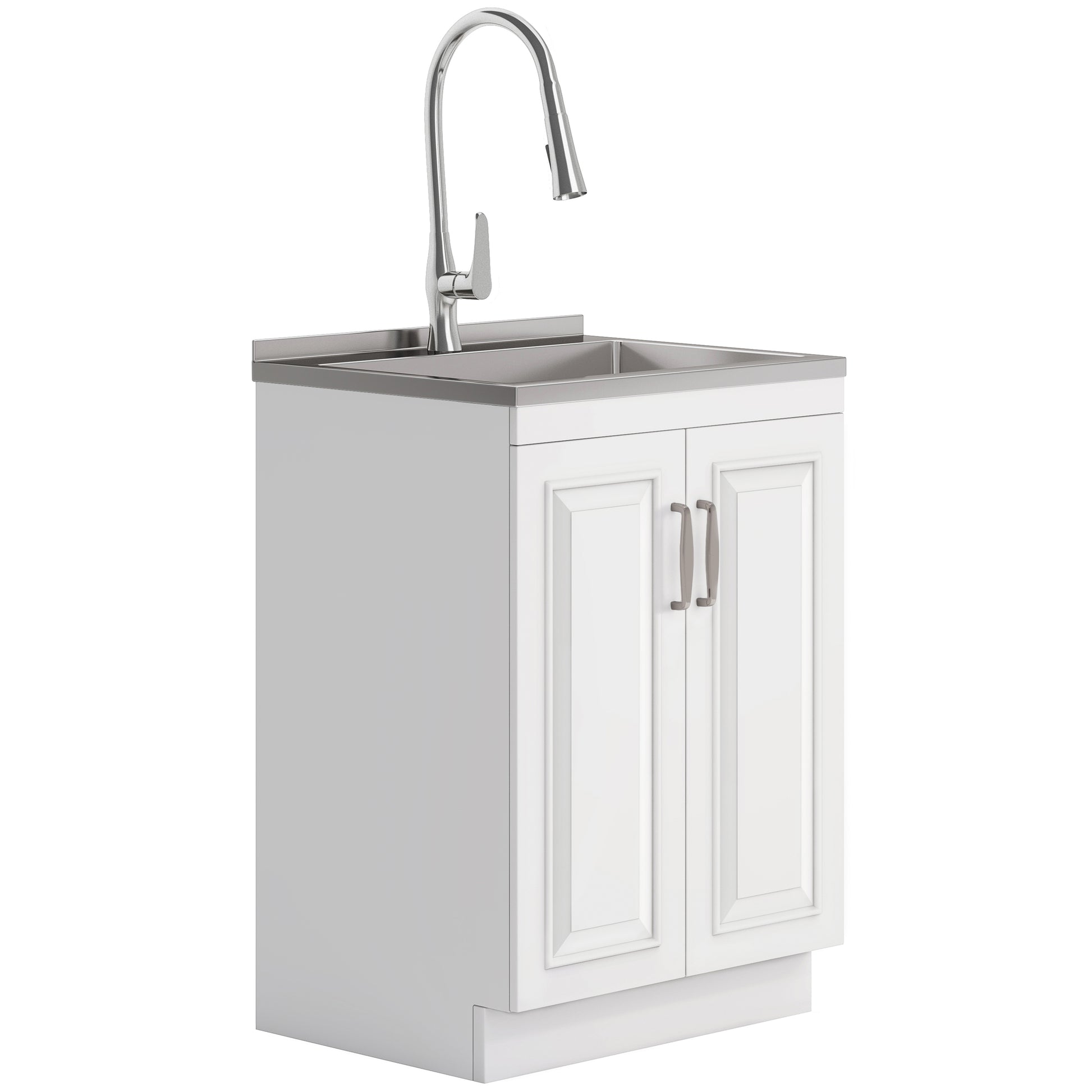 Darwin - Deluxe 24" Laundry Cabinet with Pull-out Faucet and Stainless Steel Sink - White