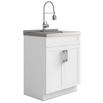 Hennessy - Deluxe 28" Laundry Cabinet with Faucet and Stainless Steel Sink - White