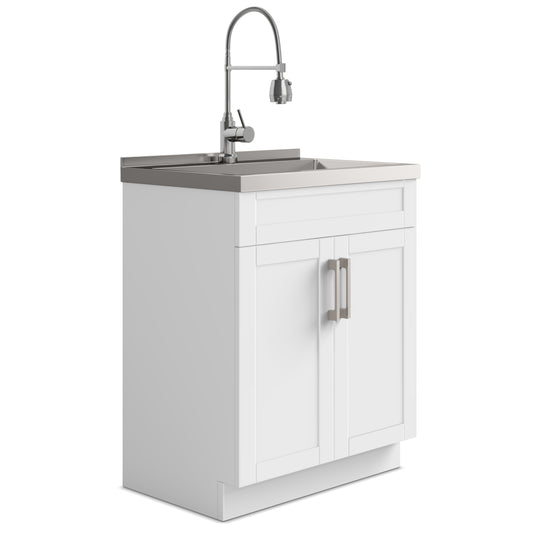 Hennessy - Deluxe 28" Laundry Cabinet with Faucet and Stainless Steel Sink - White