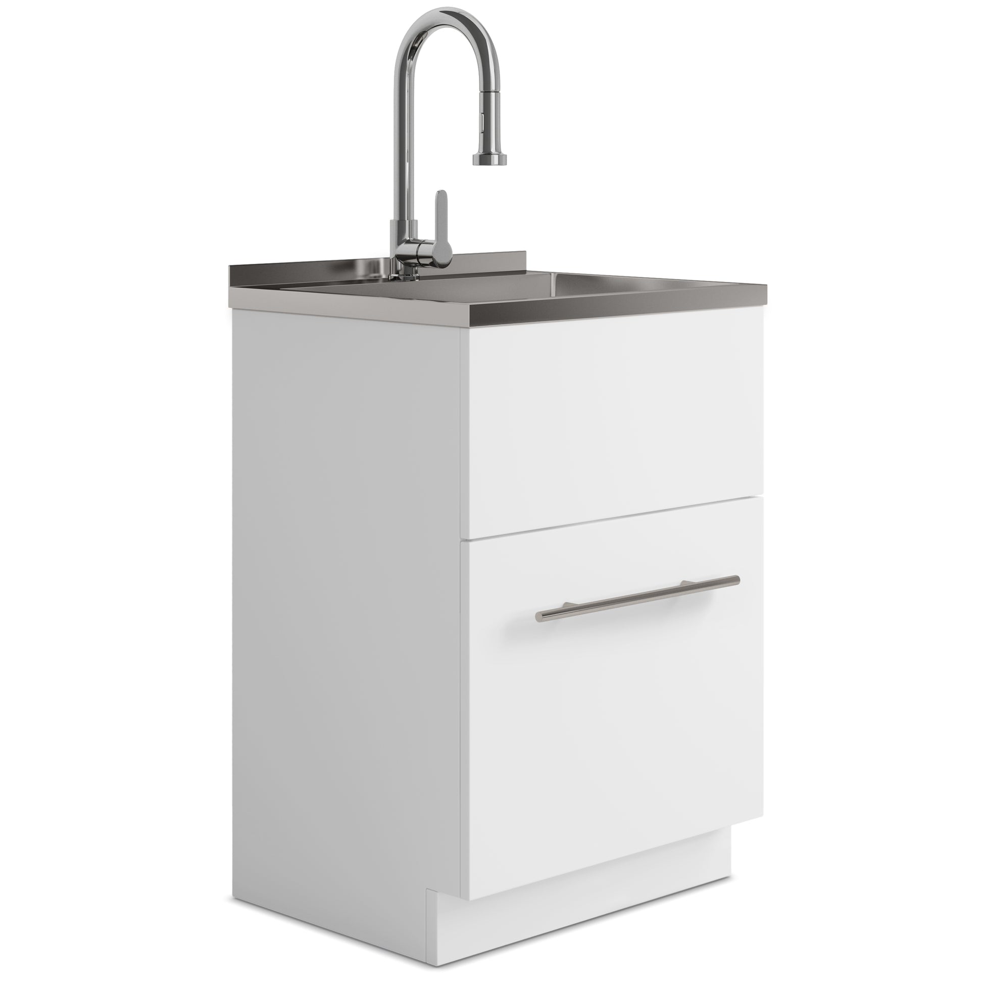Metro - 24" Laundry Cabinet with Faucet and Stainless Steel Sink - White