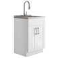 Modern Wide Shaker - 24" Laundry Cabinet with Faucet and Stainless Steel Sink - White