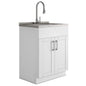 Modern Wide Shaker - 28" Laundry Cabinet with Faucet and Stainless Steel Sink - White