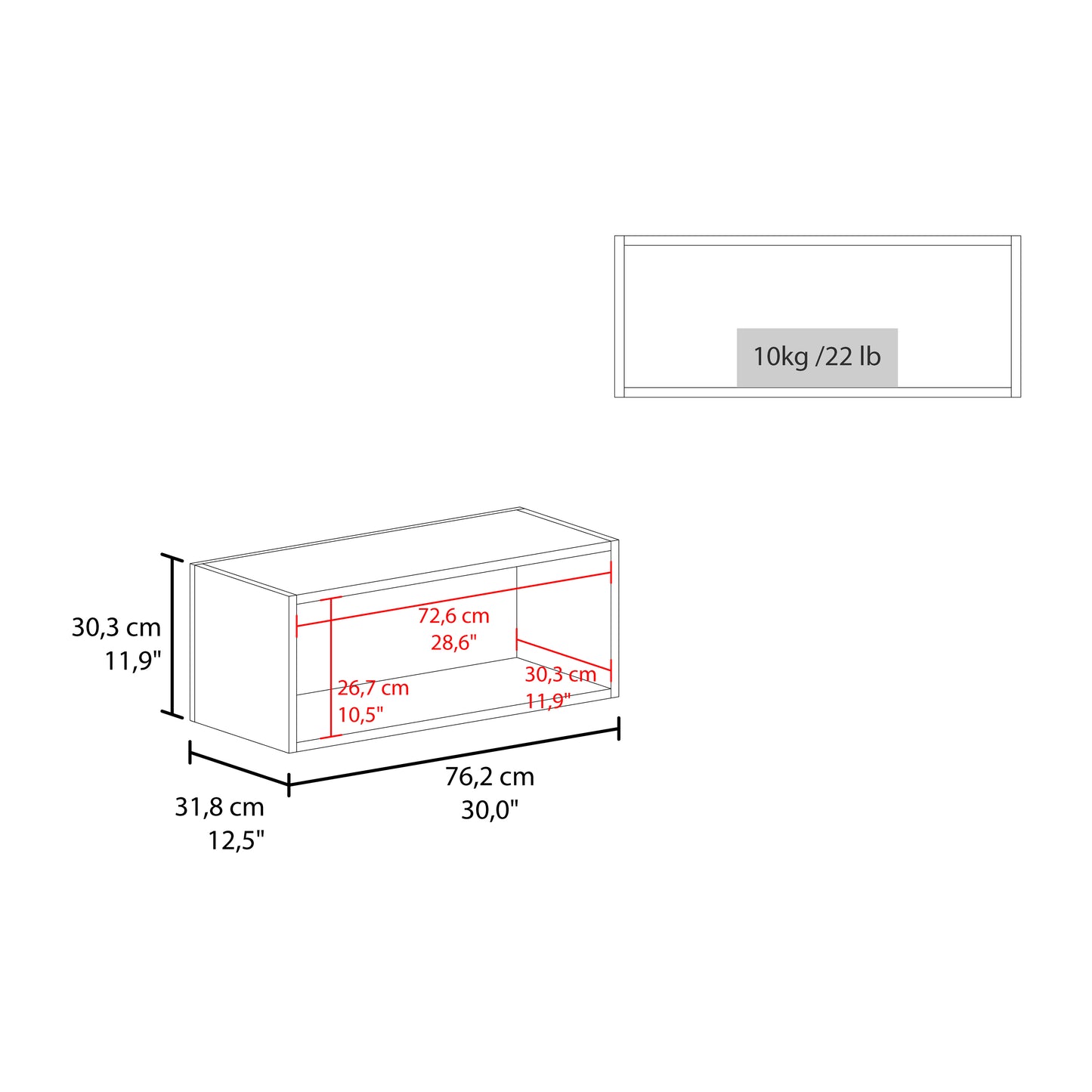 30" White Open Wall Cabinet - Storage Shelf for Living Room