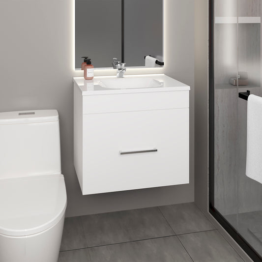 One door Batroom Vanity Hatta, Two Drawers and Open Shelf, Includes Hardware, White