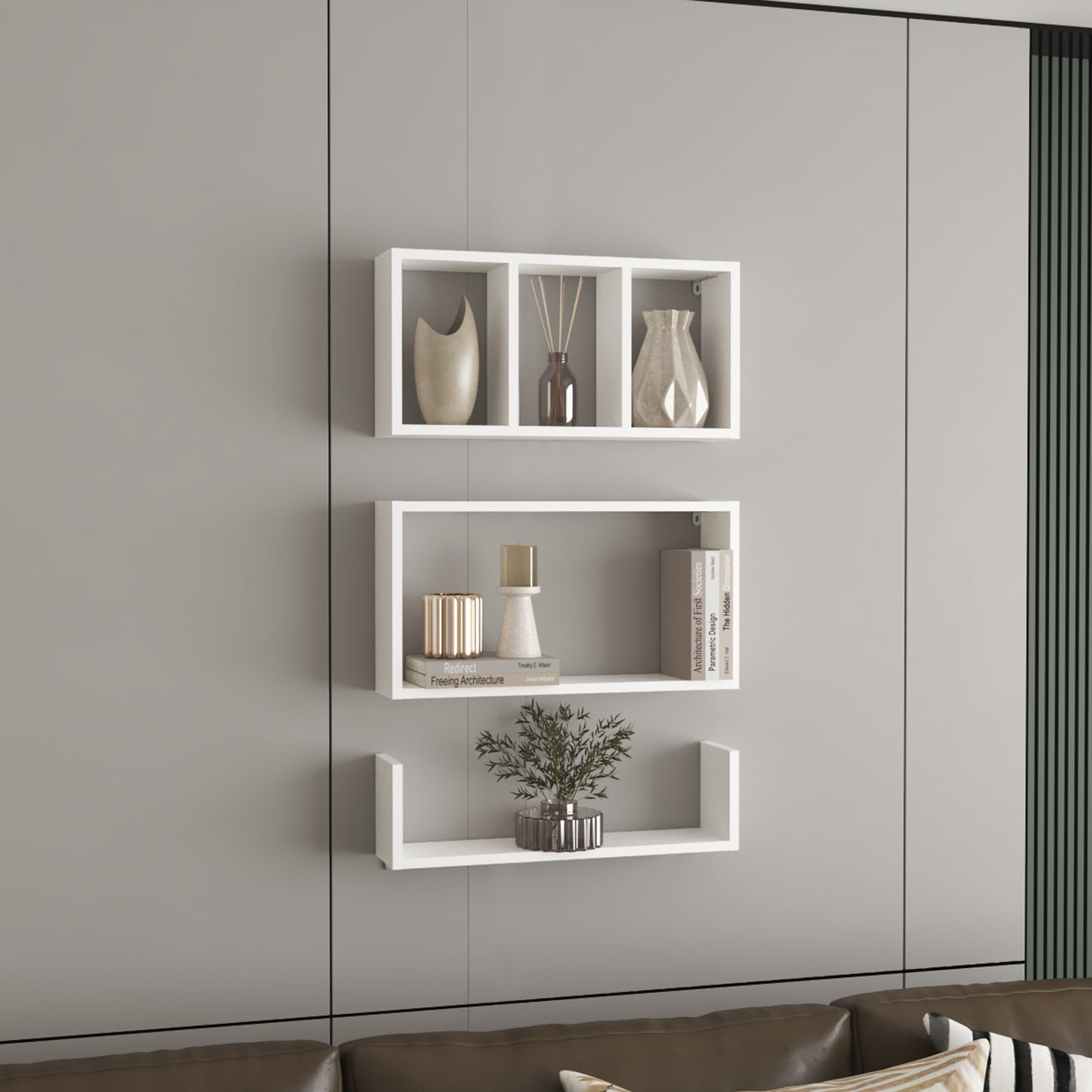 Trego Wall Shelves Set of 3, Modern Floating Shelves for Home Storage and Decoration of Living Rooms, Studios, Office or Bedroom, White
