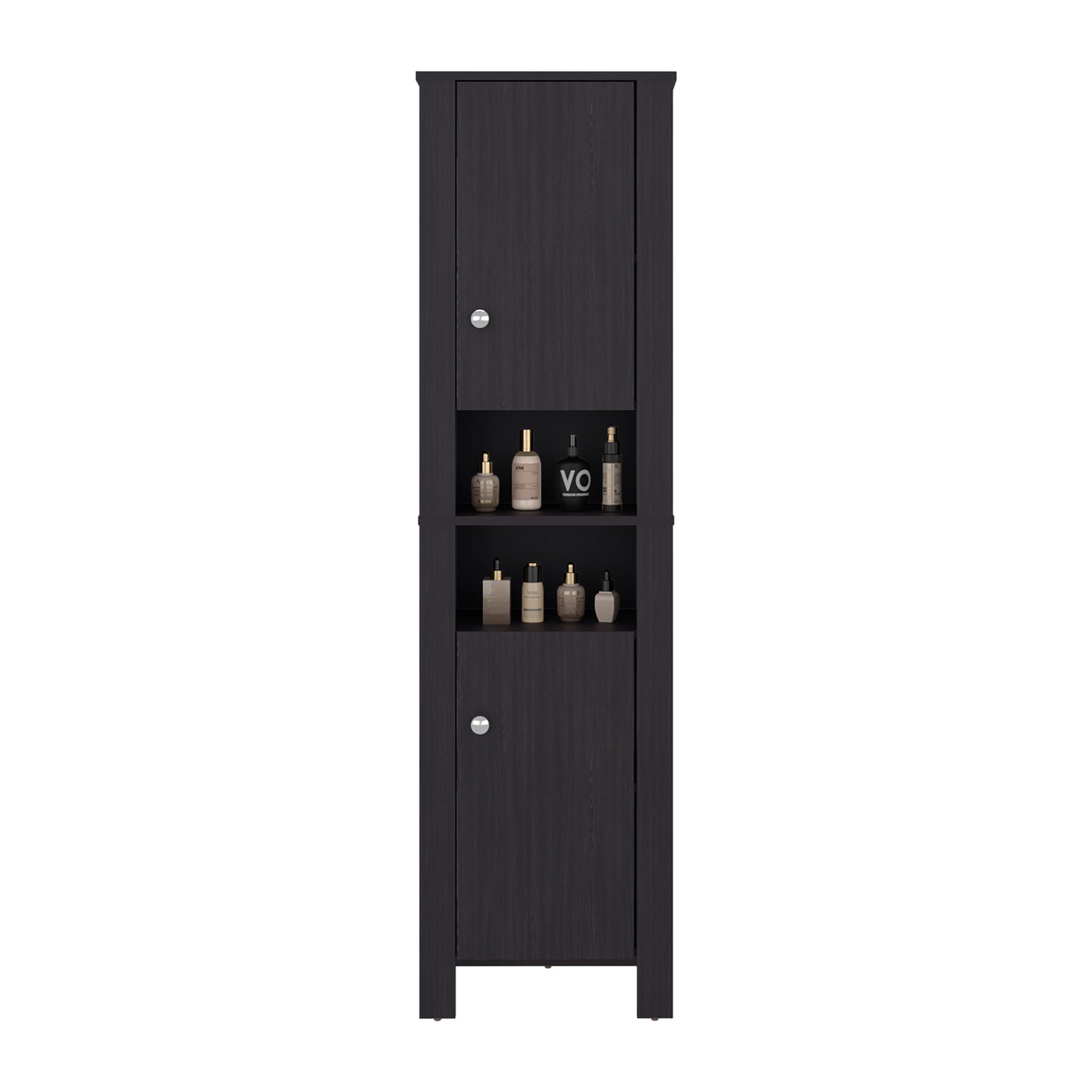 Black Bathroom Cabinet with Storage - 10.9"W x 17.4"D x 63.3"H for Living Room