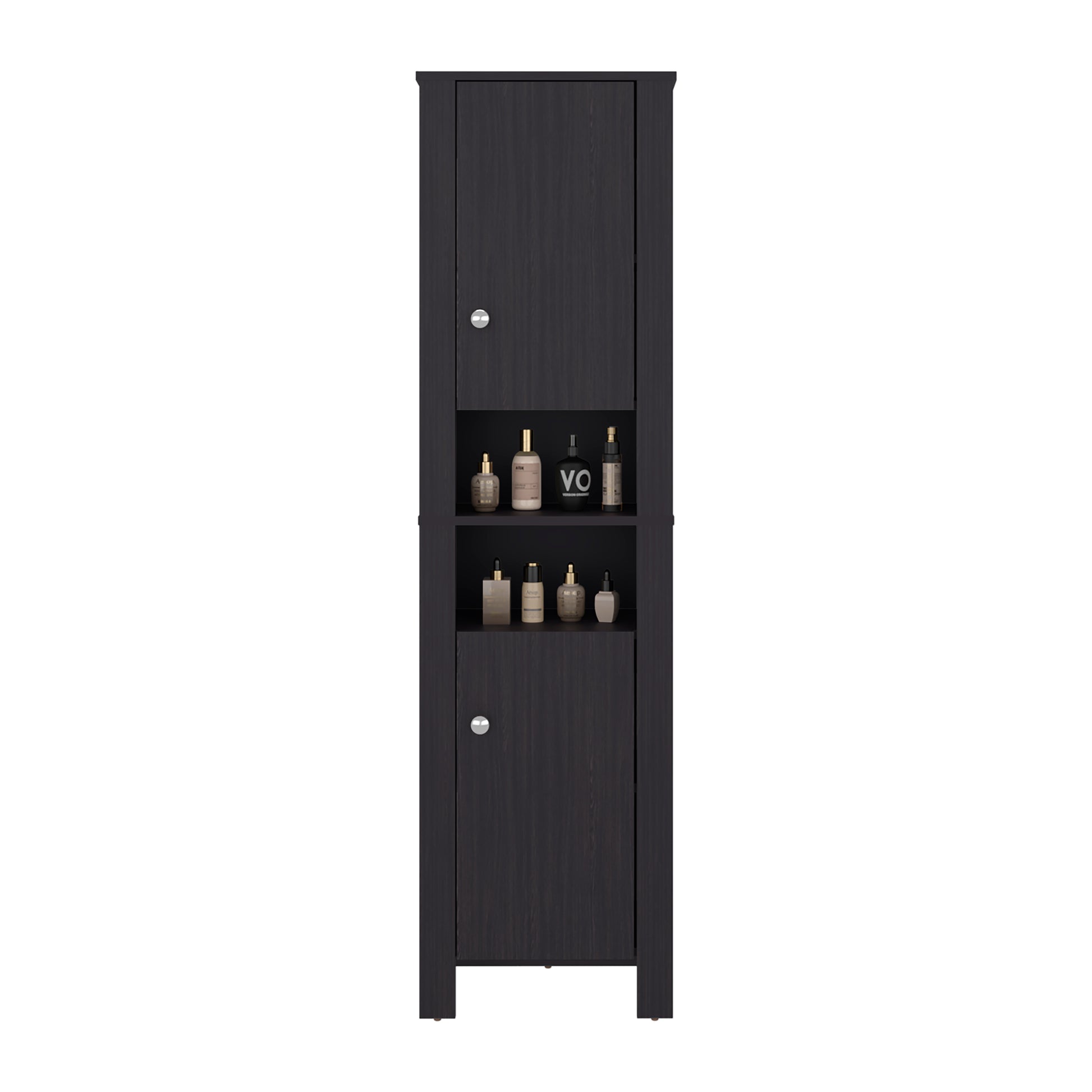 Black Bathroom Cabinet with Storage - 10.9"W x 17.4"D x 63.3"H for Living Room