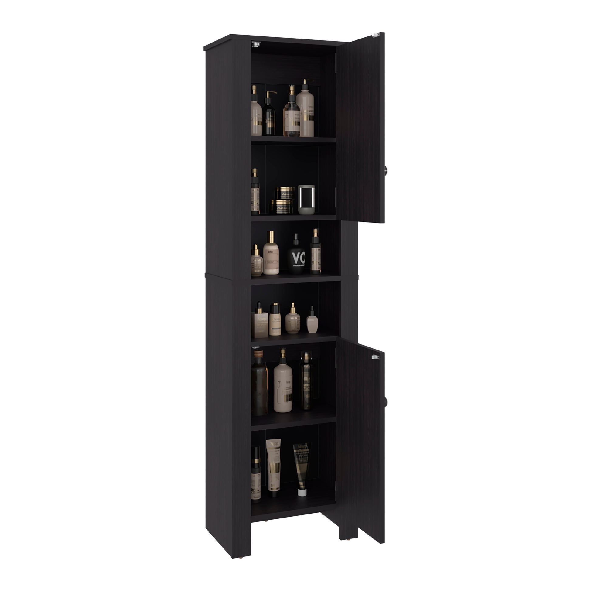 Black Bathroom Cabinet with Storage - 10.9"W x 17.4"D x 63.3"H for Living Room
