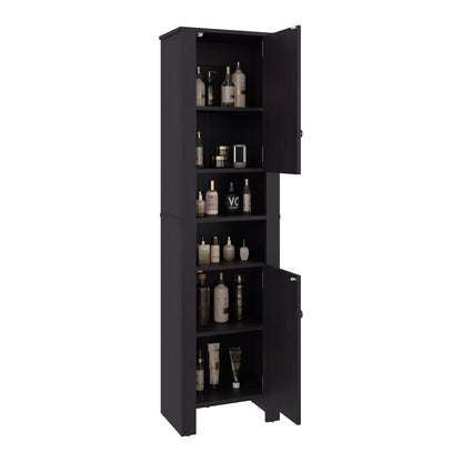 Black Bathroom Cabinet with Storage - 10.9"W x 17.4"D x 63.3"H for Living Room