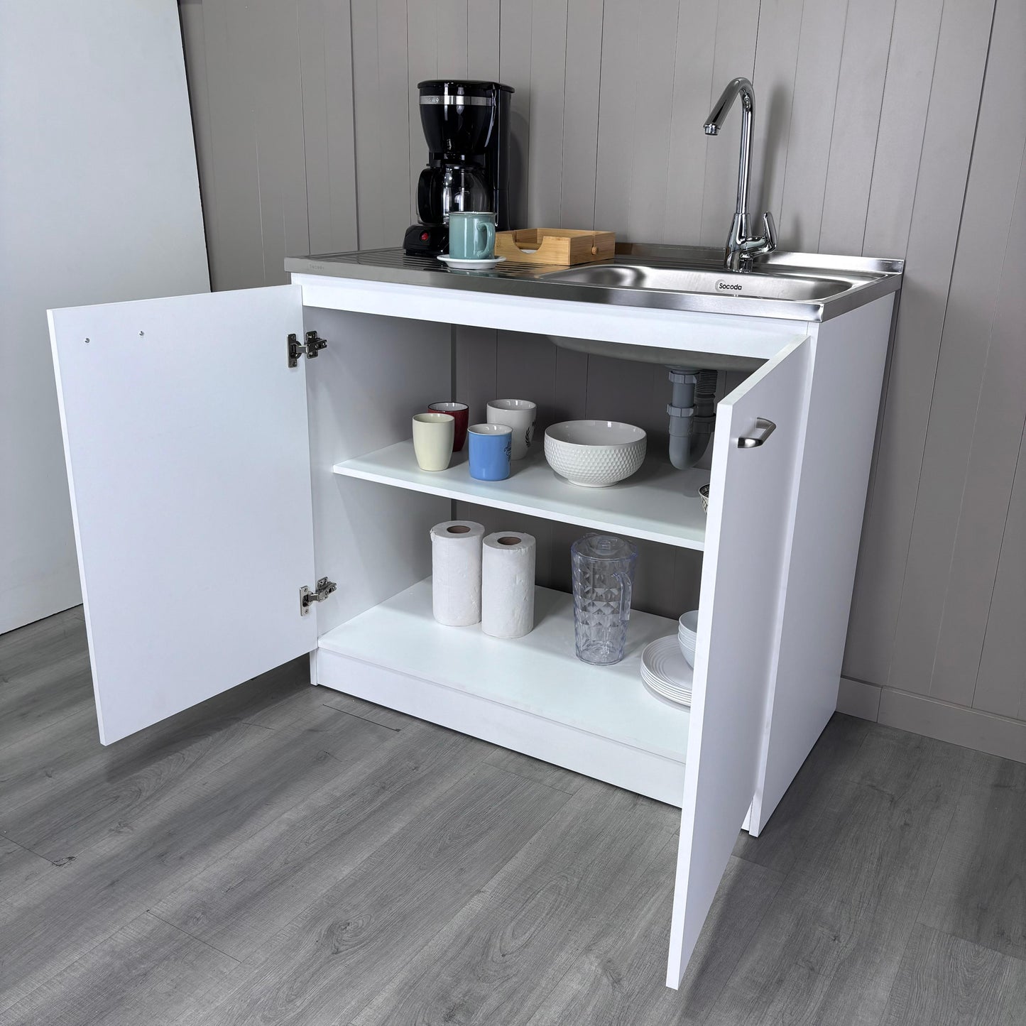 White Freestanding Kitchen Cabinet with Shelves - 39.3" x 20.5"