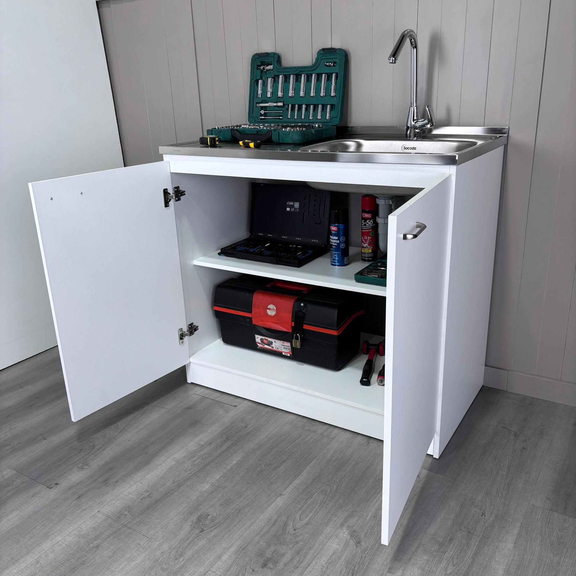 White Freestanding Kitchen Cabinet with Shelves - 39.3" x 20.5"