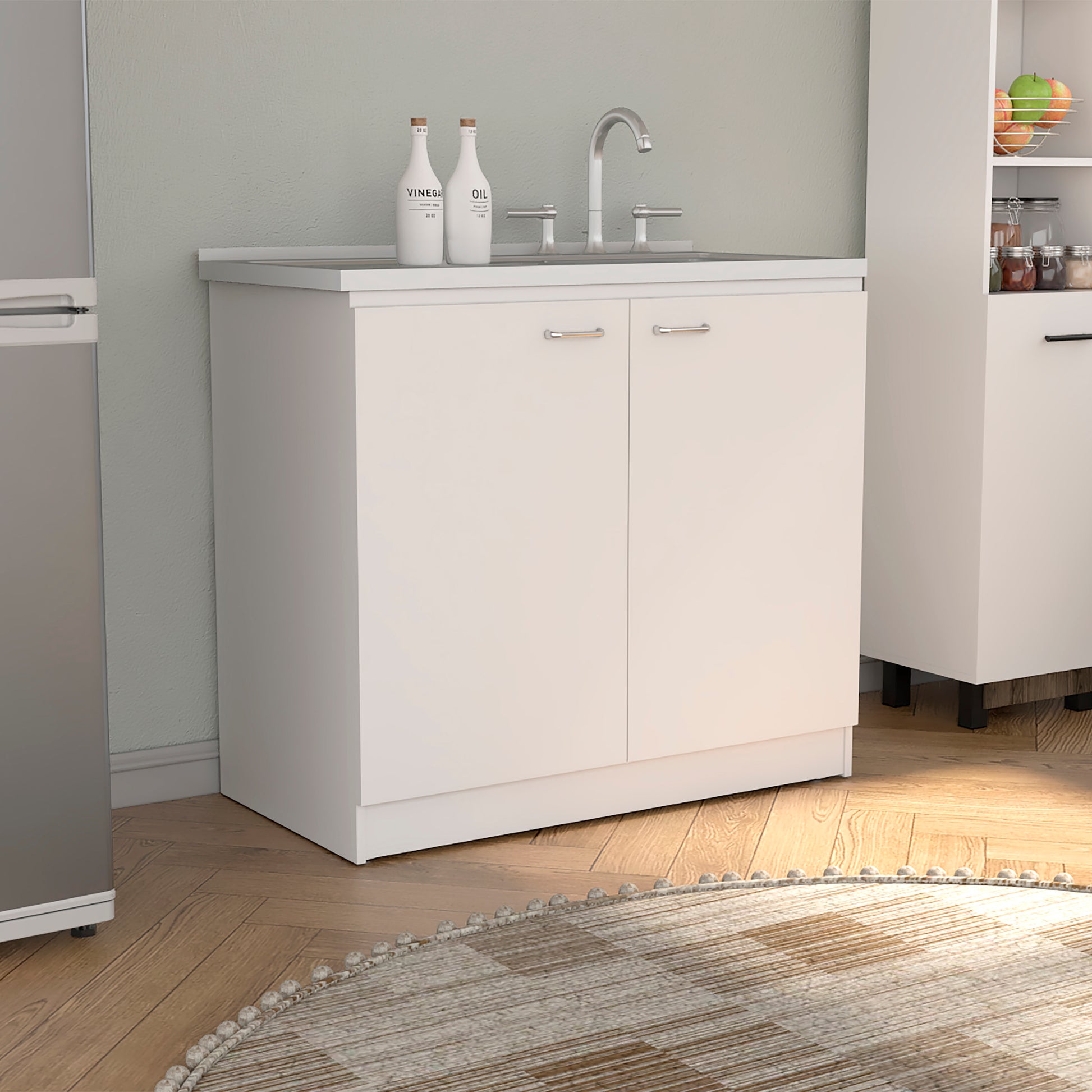 White Freestanding Kitchen Cabinet with Shelves - 39.3" x 20.5"