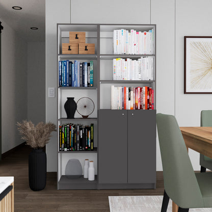 Micco 2 Piece 2 Piece Home Bookcase set, 42" Wide  with 8 Shelves and Double Door Cabinet, Living Room Set Matte Gray - White