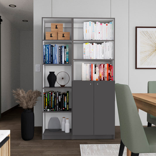 Micco 2 Piece 2 Piece Home Bookcase set, 42" Wide  with 8 Shelves and Double Door Cabinet, Living Room Set Matte Gray - White