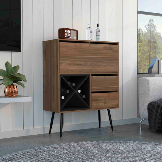 Prunus Bar Cabinet, One Cabinet, Two Drawers Mahogany / Black