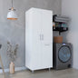 Iris 71" High Two-Door Broom Closet With Hamper, Four Shelves, Hangers, Storage Closet, Pantry Cabinet
