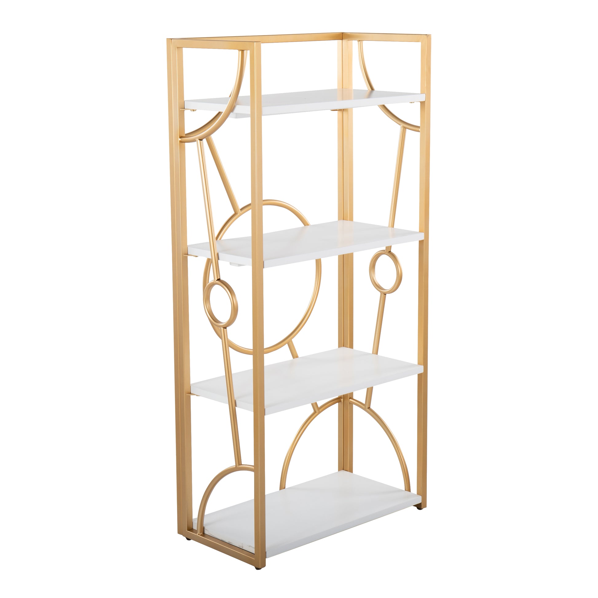 Contemporary Bookcase in Gold Metal and White Wood
