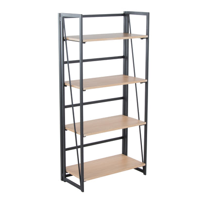 Contemporary Bookcase in Black Painted Metal and Natural Wood